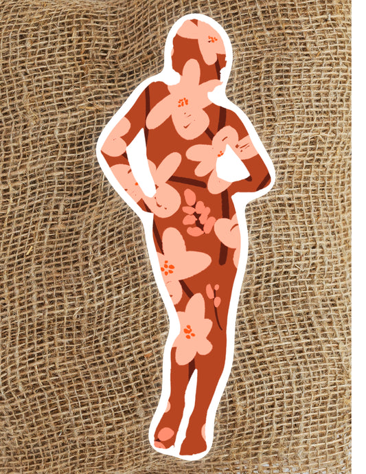 Terracotta Funky Floral Figure Waterproof Vinyl Sticker, 1.9X3 in.