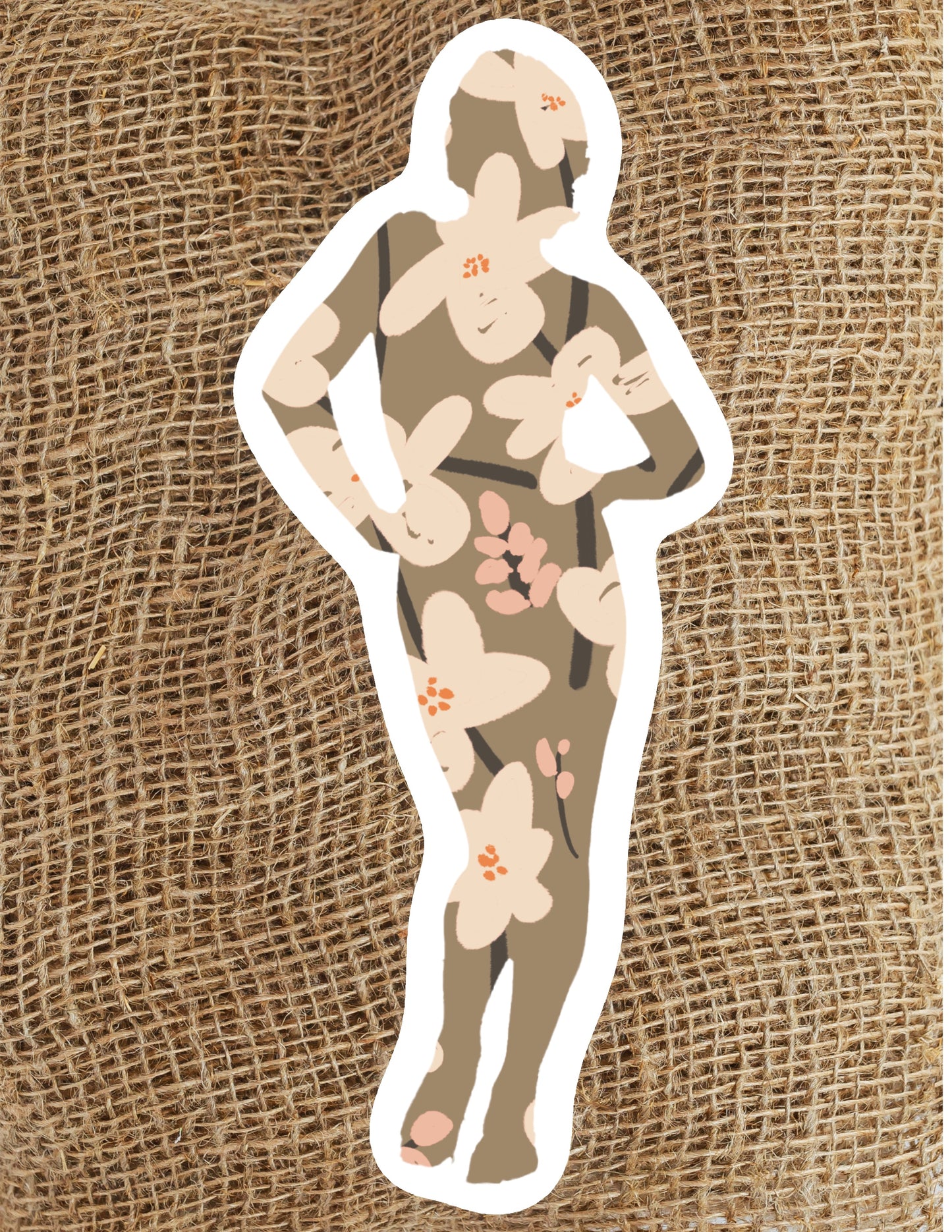 Neutral Funky Floral Figure Waterproof Vinyl Sticker, 1.9X3 in.