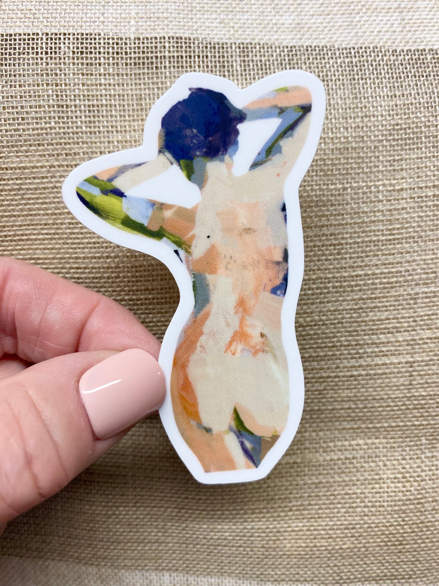 Blue Shimmy Abstract Figure Waterproof Vinyl Sticker, 1.9X3 in.