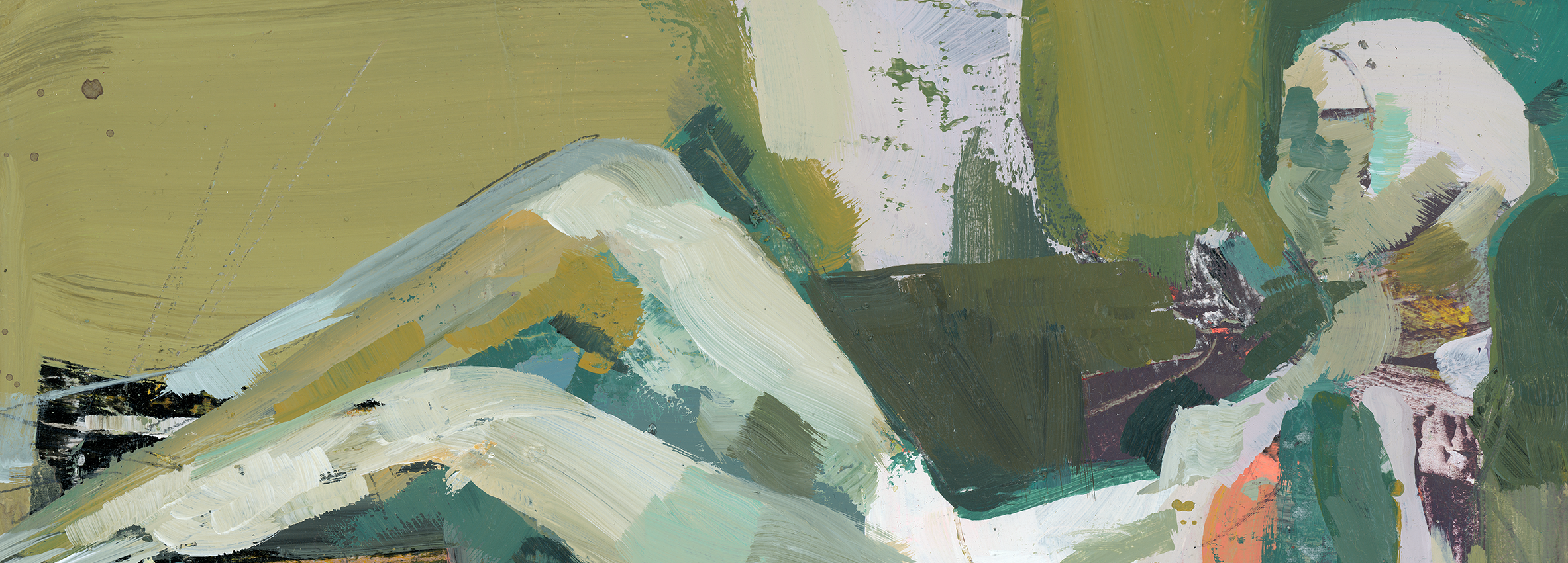 Abstract nude figure painting with various colors and textures