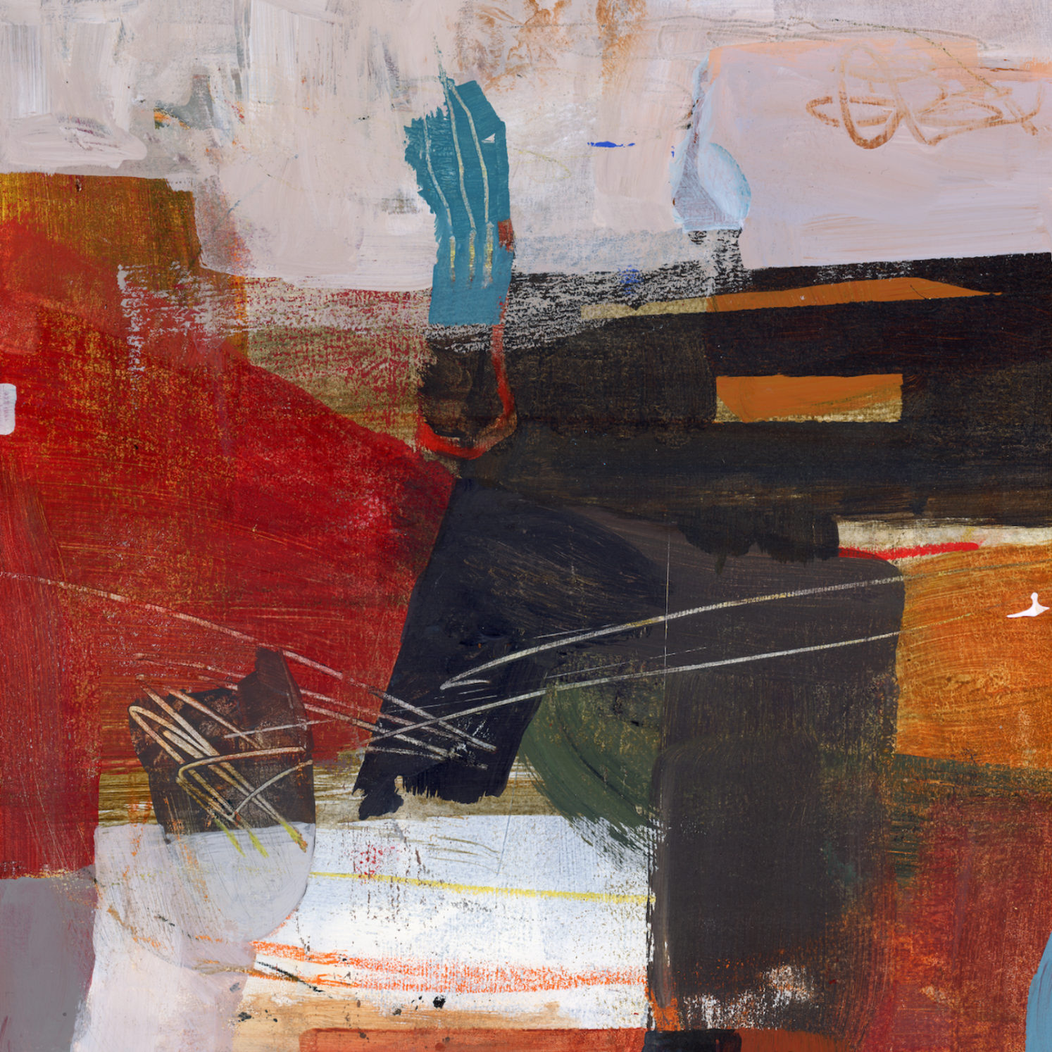 Abstract artwork with bold colors and textures