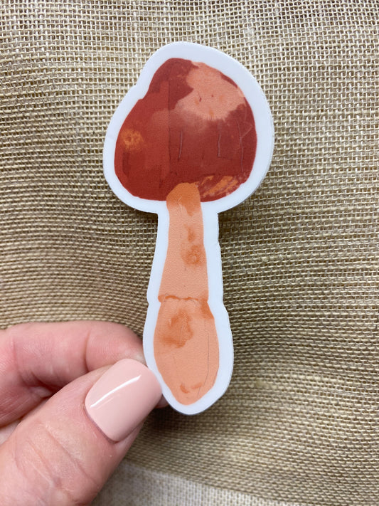 Small Peach Mushroom Waterproof Vinyl Sticker, 1.3X3 in.
