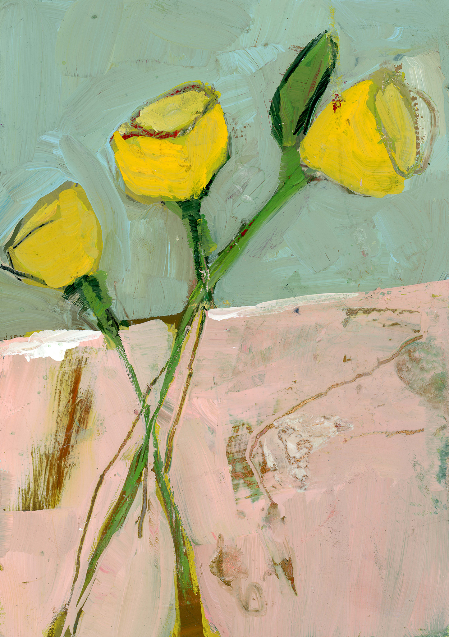 Golden Trio - Limited Edition Abstract Floral White Aluminum Art Print