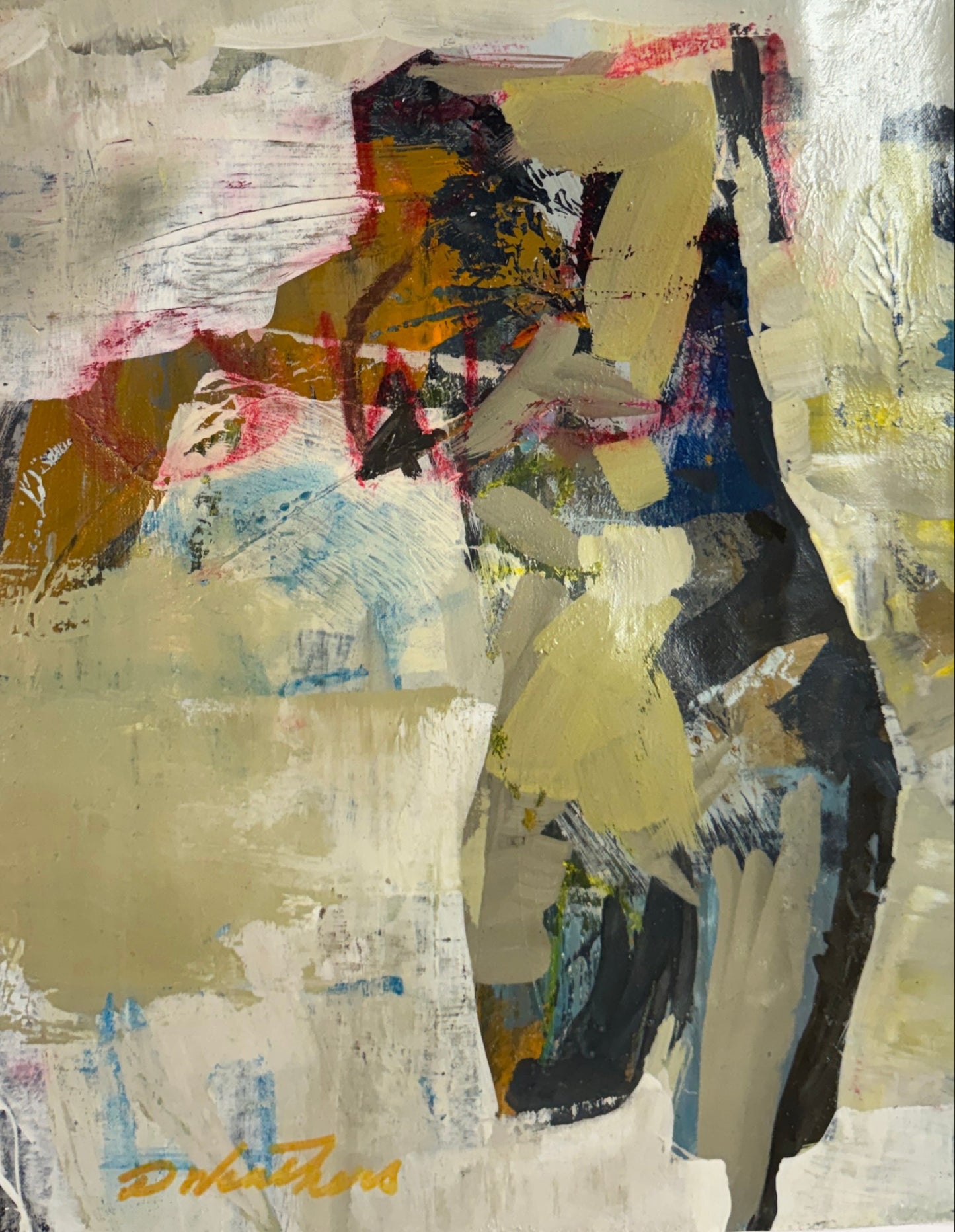 Abstract Venus art piece with various colors and textures on a textured background